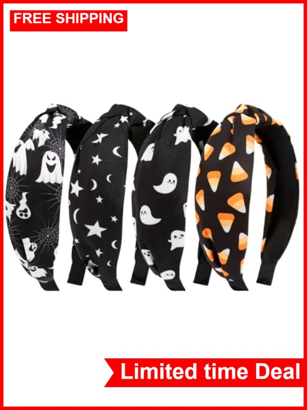 Halloween Knotted Headbands for Women Girls 4 Pack Spooky Ghost Candy